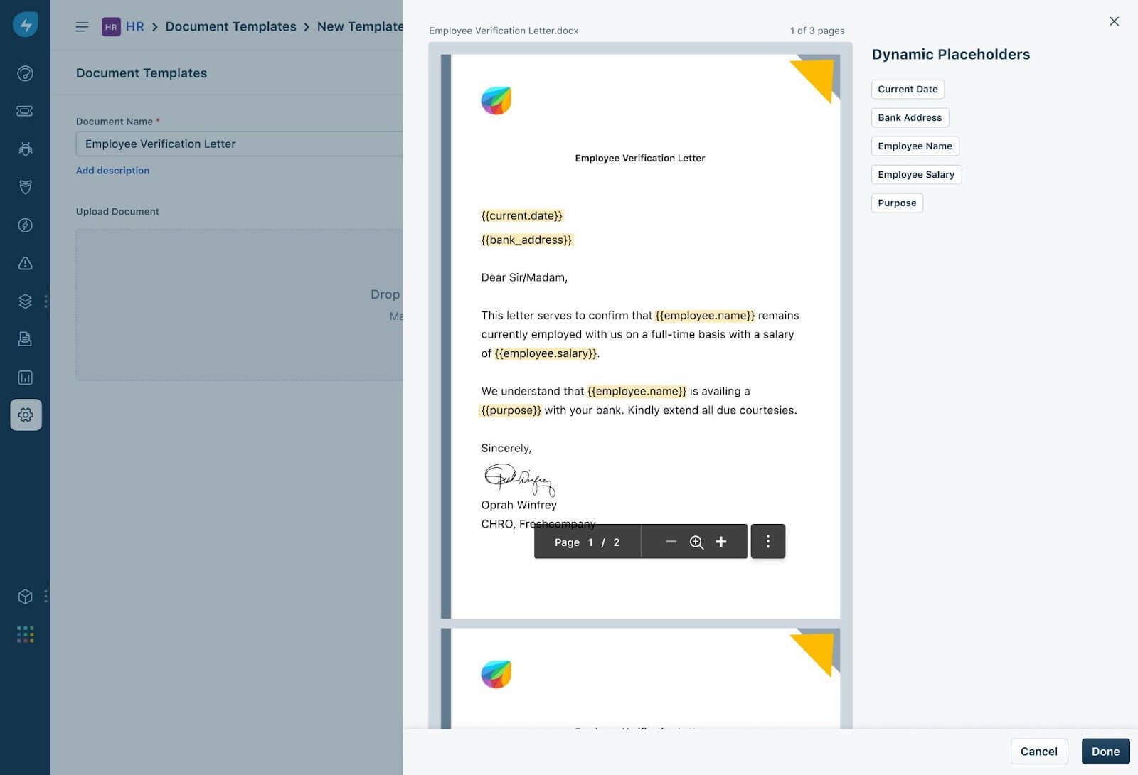 Generación de documentos de empleados de autoservicio