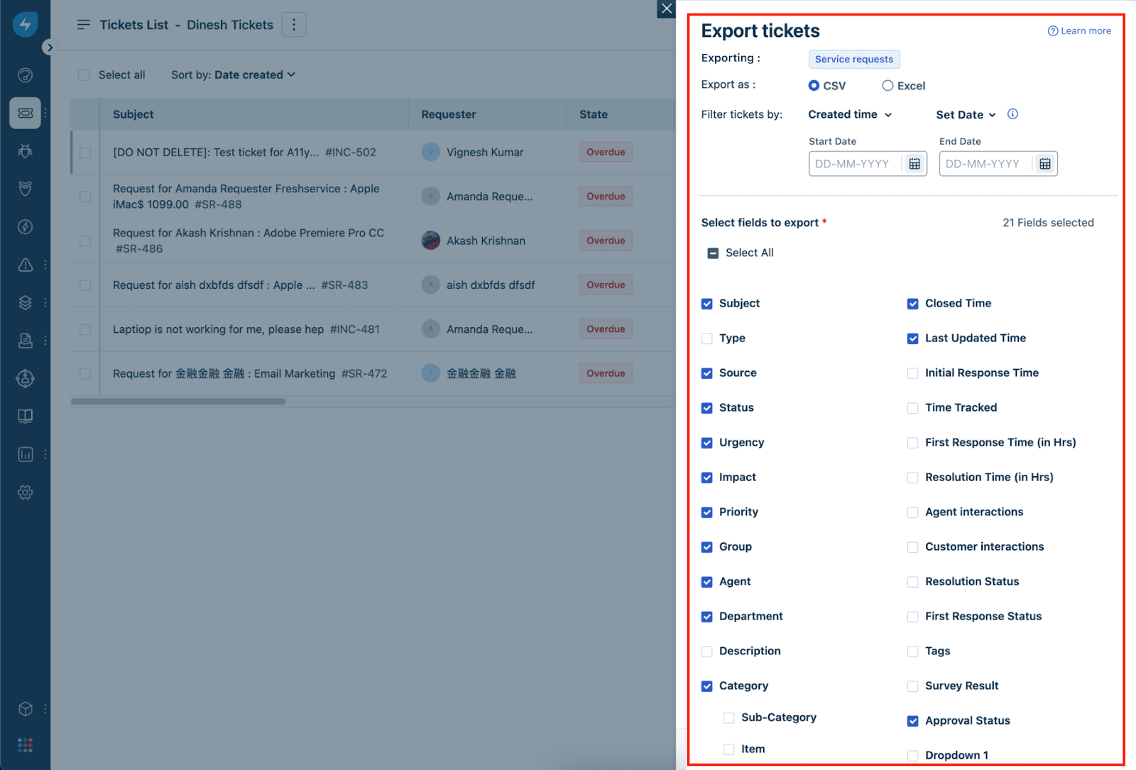 Exportación de tickets con facilidad