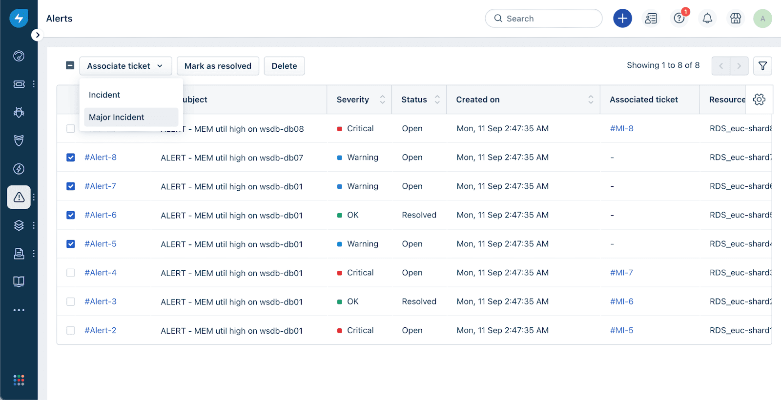 Automatice la creación de Incidentes Mayores mediante Reglas de Alerta | Freshworks Freshservice