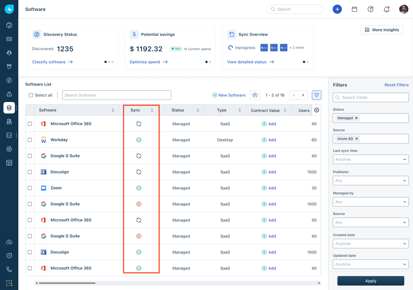 Seguimiento de los estados de sincronización de las aplicaciones SaaS desde la página Software | Freshworks Freshservice